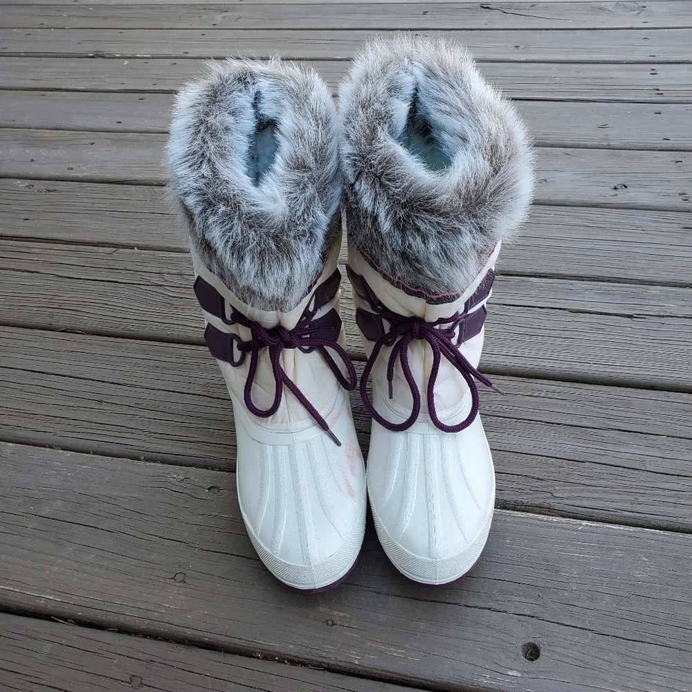 Vintage 90s y2k Weather Sport Faux Fur Cuff White‎ Winter Snow Ski Duck Boots 8